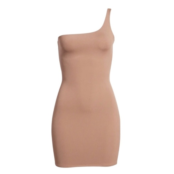 Naked Wardrobe One-Shoulder Nude Bodycon Mini Dress | XL NWT - Picture 1 of 9